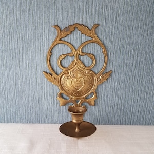 Vintage Brass Candle Sconce, Brass Wall Candle Holder, Heraldic Candle Sconce