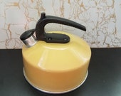 Retro 70s Harvest Gold Aluminum Whistling Teakettle, 2 1 2 Quart Whistling Tea Kettle, Enterprise Aluminum Company, Macon Georgia