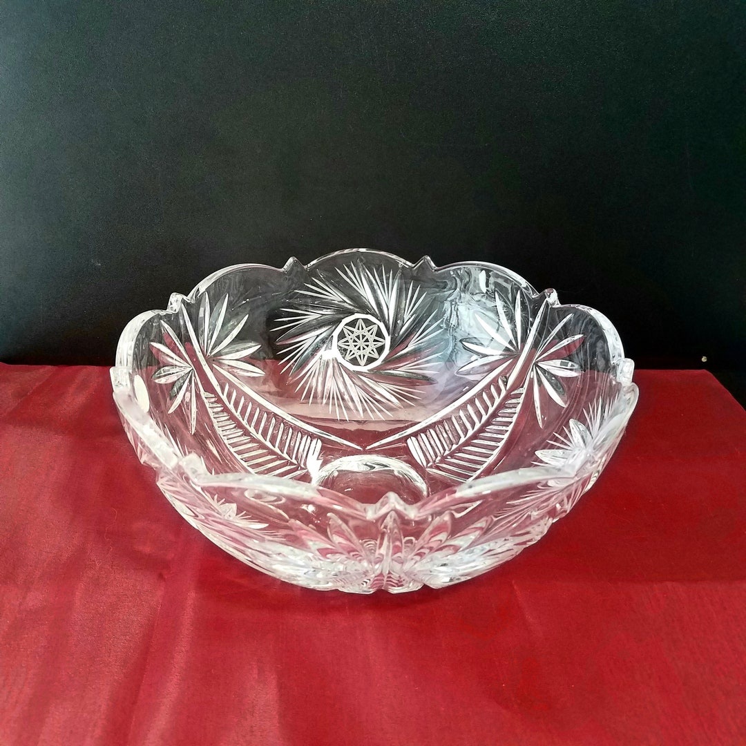 Vintage Czech Chiseled Lead Crystal Serving Bowl, 24 Pbo Lead Crystal