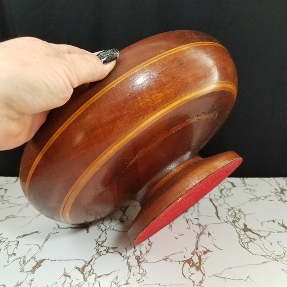 Very Vintage Inlaid Wood Pedestal Compote Bowl, Antique Wood Pedestal Fruit Bowl