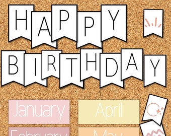 Modern Neutral Birthday Wall Classroom Decor, Birthday Banner, Birthday Bunting, Calming Classroom, Happy Birthday, Monthly Bday display