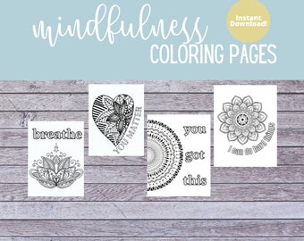 Páginas para colorear de mindfulness, arte zentangle, actividad relajante (descarga digital)