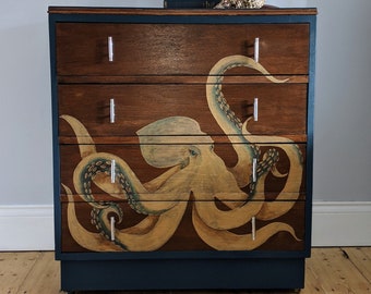 SOLD SOLD!!!!! Commissions available. Vintage golden octopus chest of drawers
