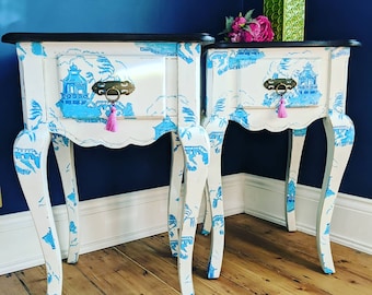 Sold sold chinoiserie bedside tables. Example of my work