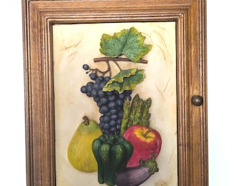 Vintage Giordano di Ponzano Italian Wood Key Cabinet | 3D Relief Fruit Decor