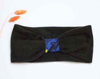 Organic Cotton Black Fleece Ear Warmer | Handmade African Print Winter Headband | Winter Headwear