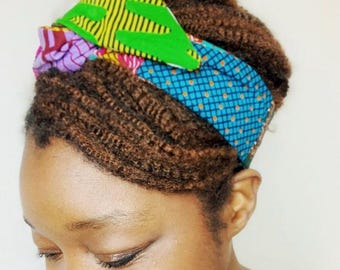 African Wax Print Wired Headband – Handmade Patchwork Sustainable Hair Wrap
