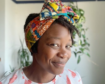 African Wax Print Wired Headband | Patchwork Ghana Fabric Hair Wrap