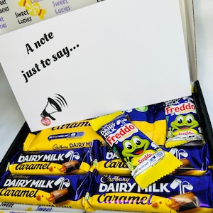 Karamel geschenkdoos | Handgemaakte Cadbury Caramel brievenbusmand | Zuivel Melk Karamel Chocolade Cadeau | Gratis personalisatie | Cadeau