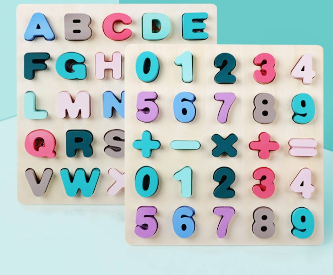 Wooden Alphabet Puzzle Numbers Puzzle Shapes and Numbers | Etsy