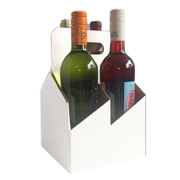 4 Bottle Cardboard Carrier | 750ml Wine/Liquor Bottle Carrier or 22oz Beer Bottle Carrier | 4 Pack