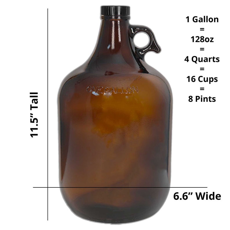 1 Gallon 128 oz Amber Glass Jug/Growler With 38mm Black Etsy