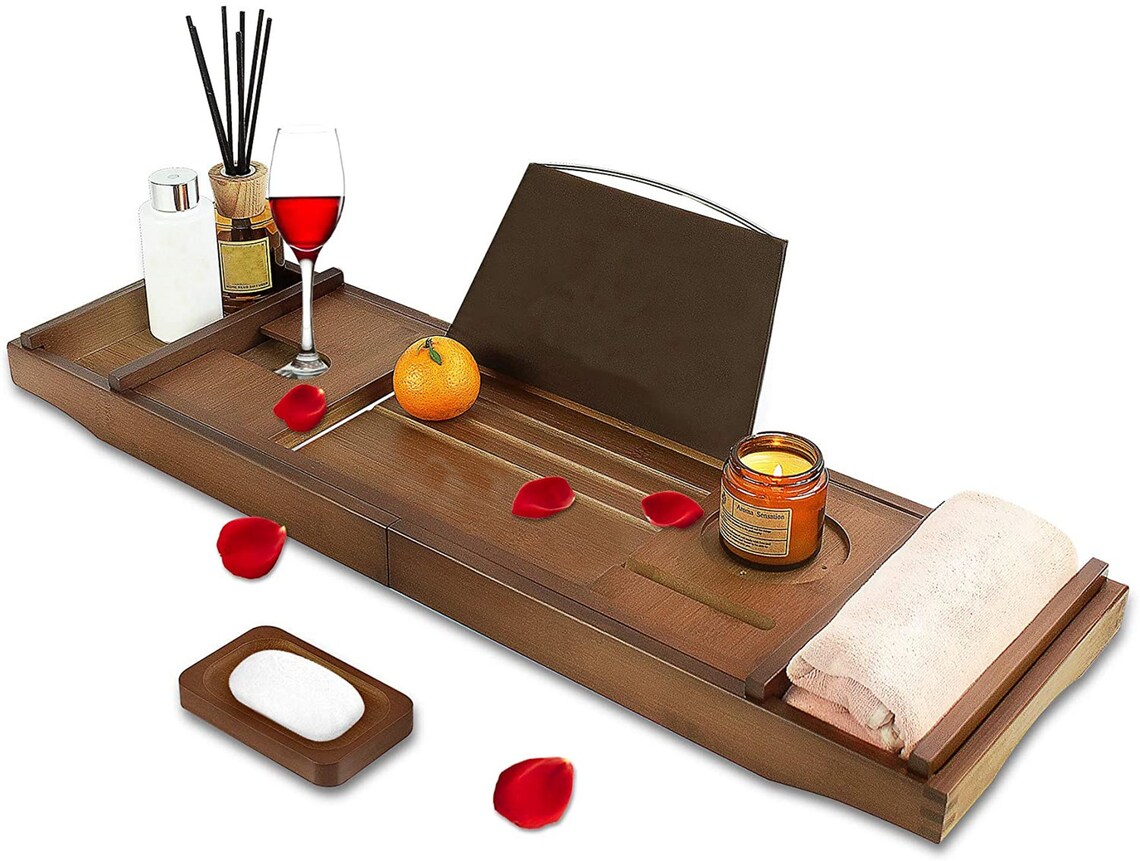 Luxury Bamboo Bathtub Caddy Tray Bamboo Bathroom Organizer Etsy
