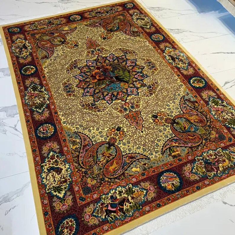 Naturally dyed from pure silk carpet, Masterfully Handsewn, Unique