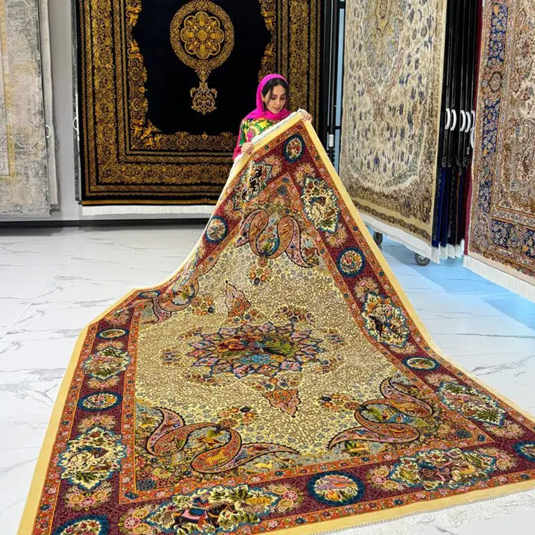 Naturally dyed from pure silk carpet, Masterfully Handsewn, Unique