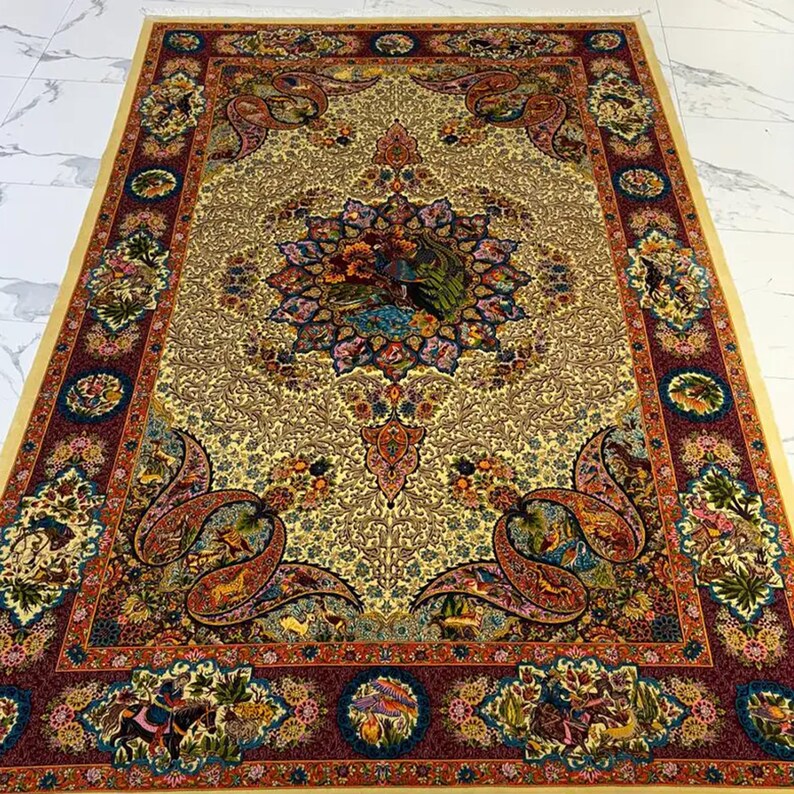 Naturally dyed from pure silk carpet, Masterfully Handsewn, Unique