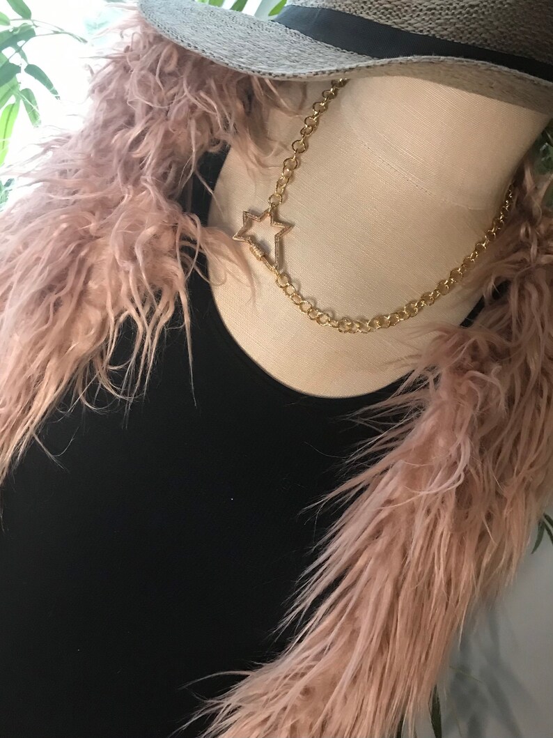 Gold copper chain with SS and genuine pave diamond star carabiner twist clasp.