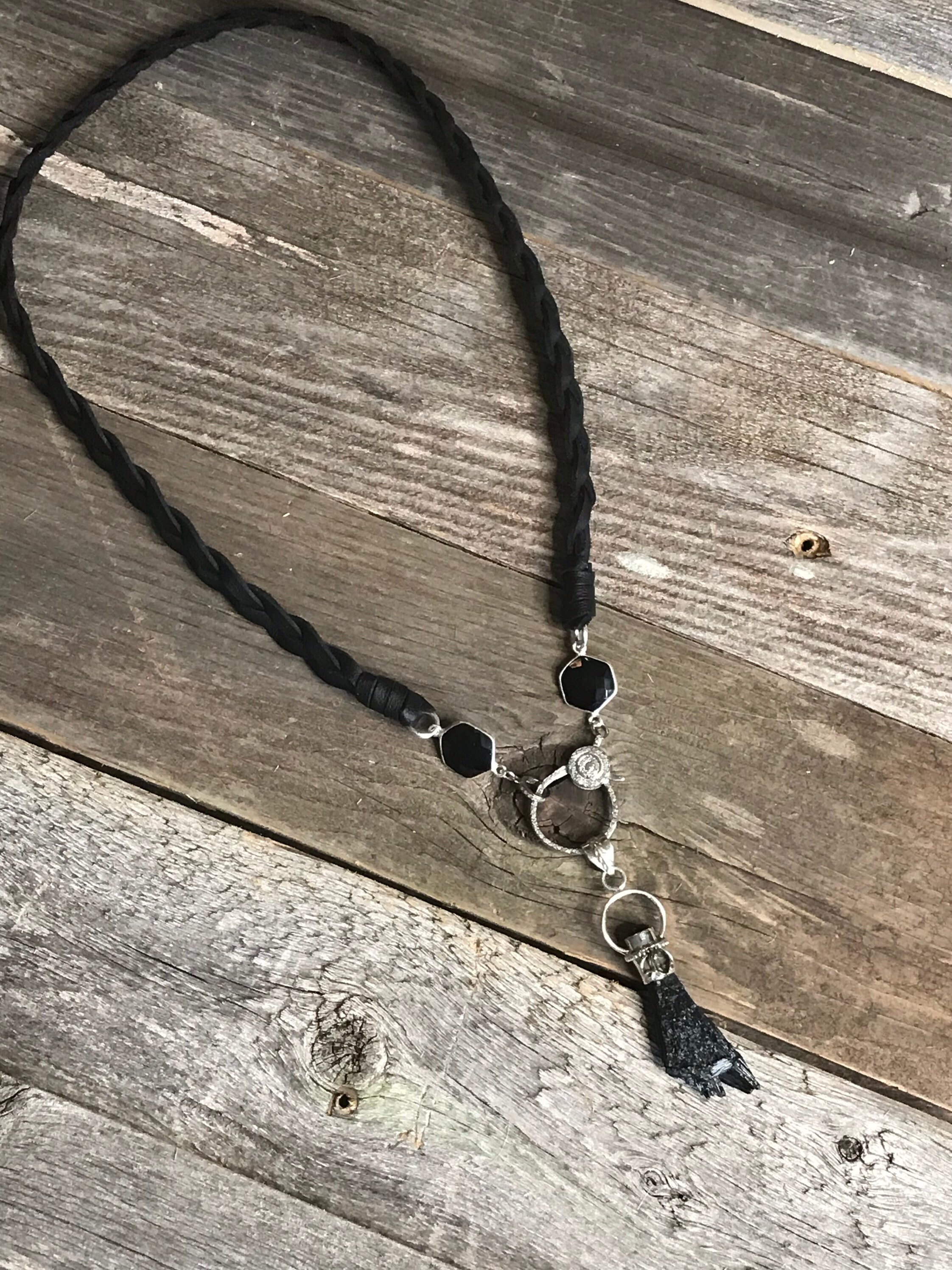 Black leather necklace with pendant Clearance