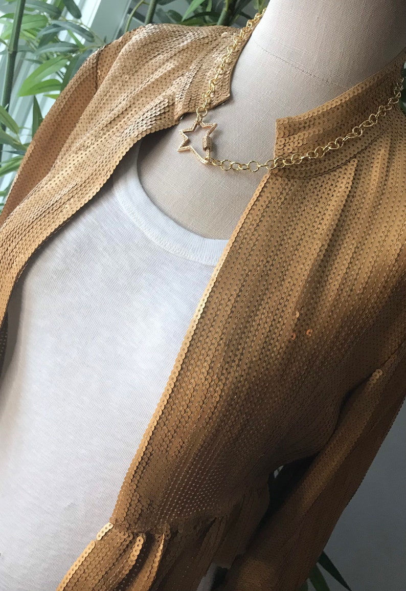 Gold copper chain with SS and genuine pave diamond star carabiner twist clasp.