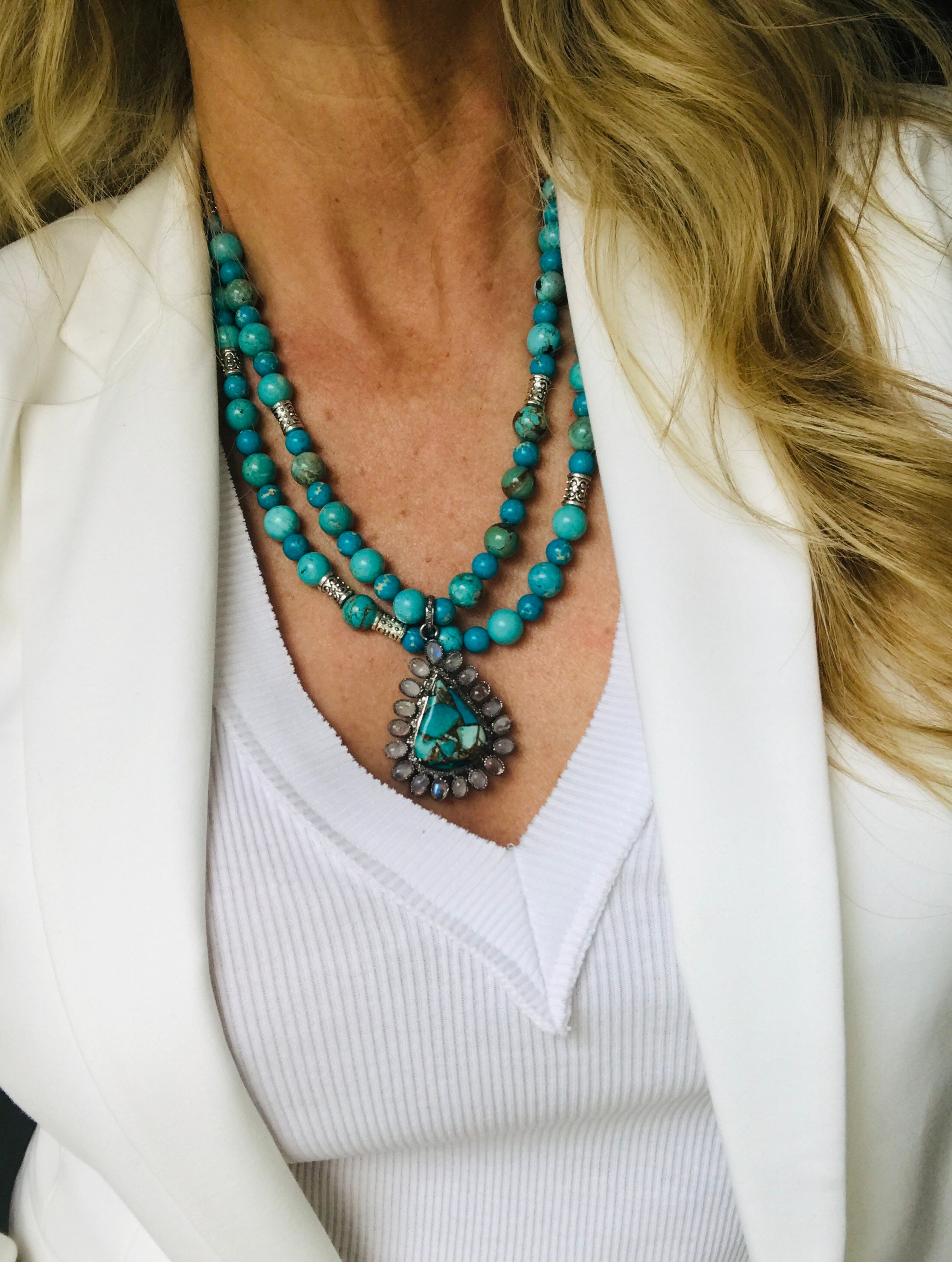 Blue Turquoise and Green Turquoise Round Gemstone Beads | Etsy
