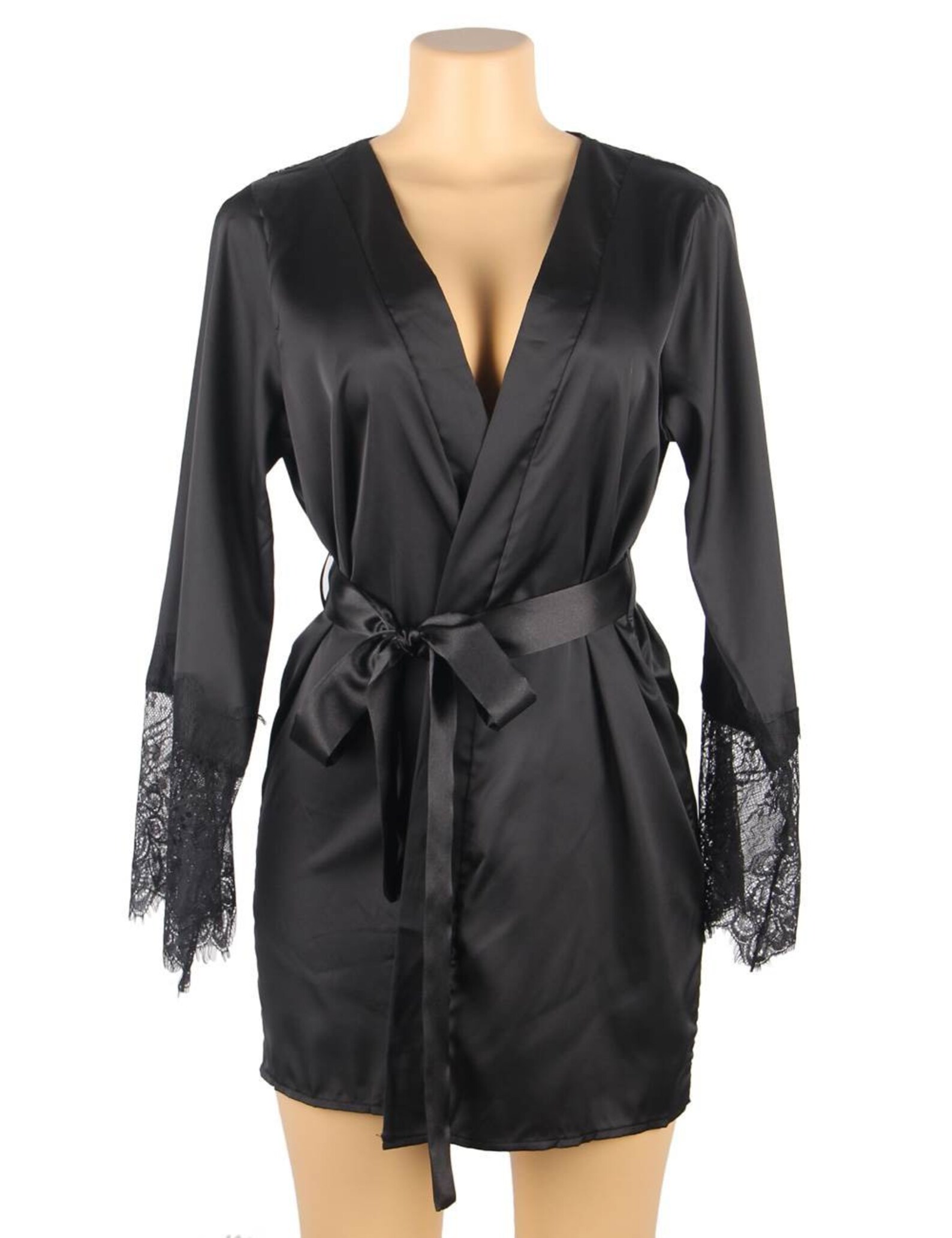 Black Kimono Robe Silk Satin Lace Back Hollow Out Sexy Women Etsy