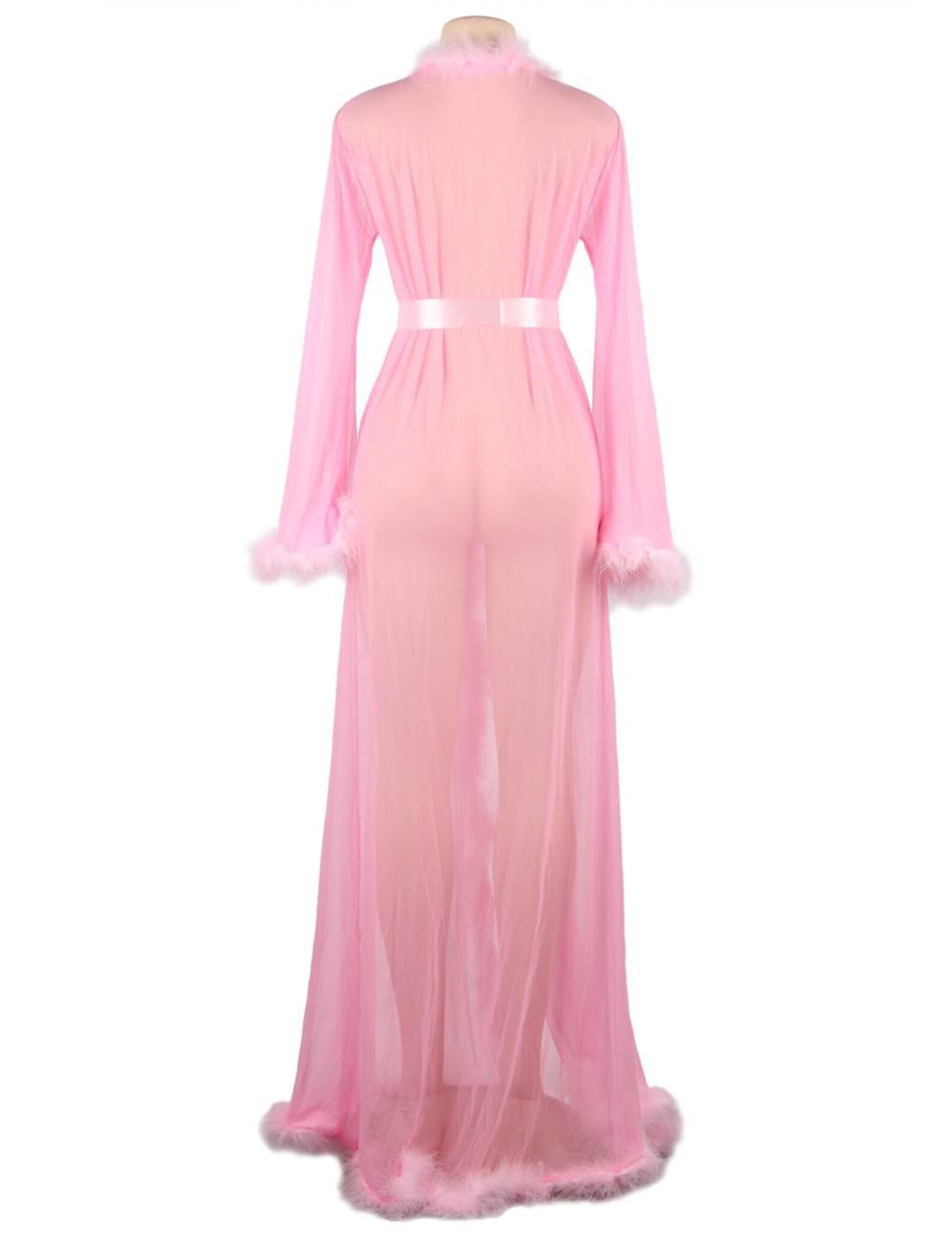 pink silk robe with feathers