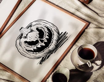 Impresión de calabaza espeluznante / Dibujo de Jack-o-Lantern de Halloween