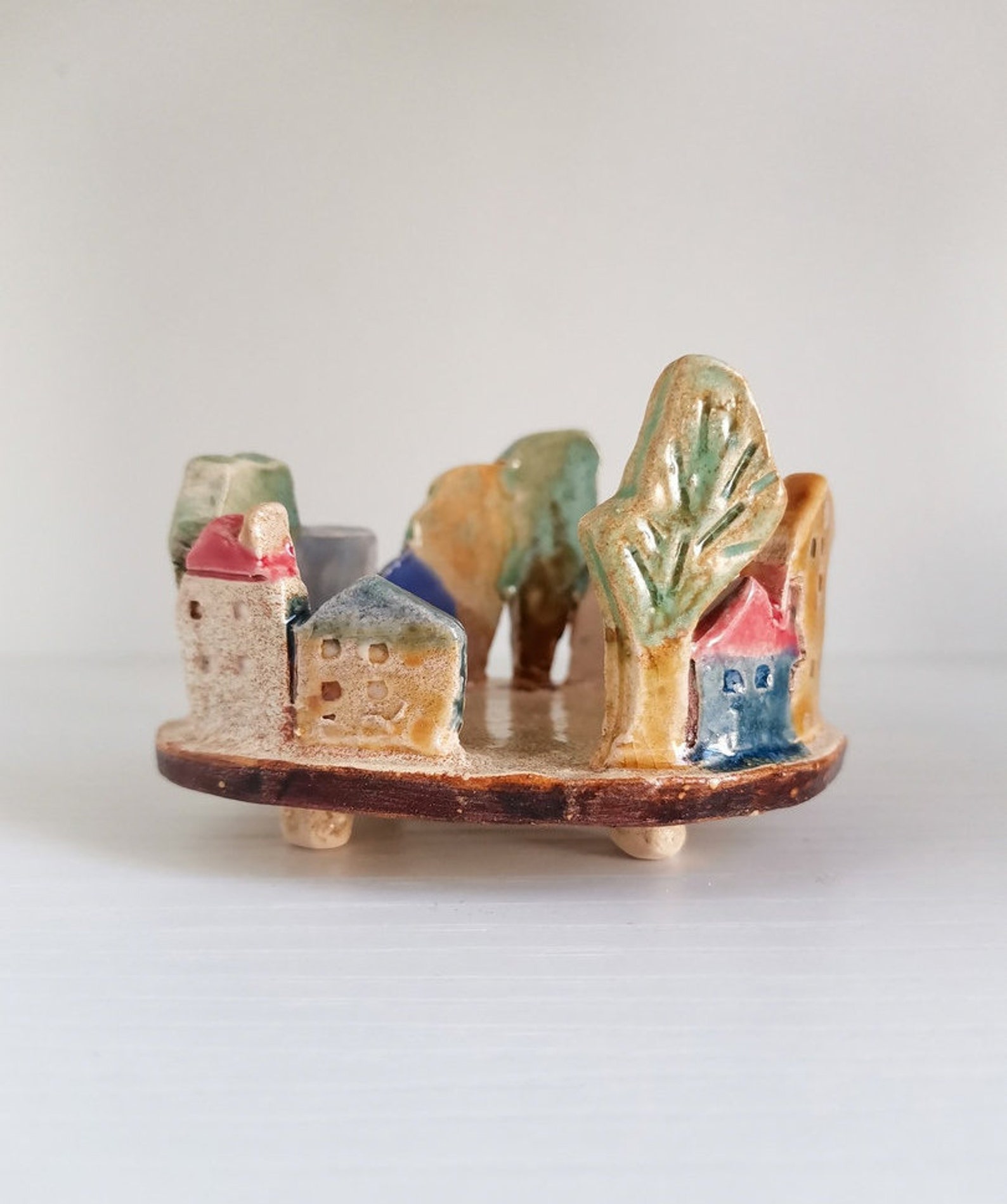 Ceramic tea light holder / Tea light houses / Ceramic beige Etsy