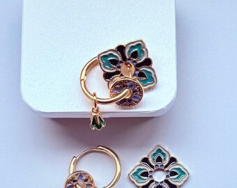 Gold-tone twist double-row design earrings