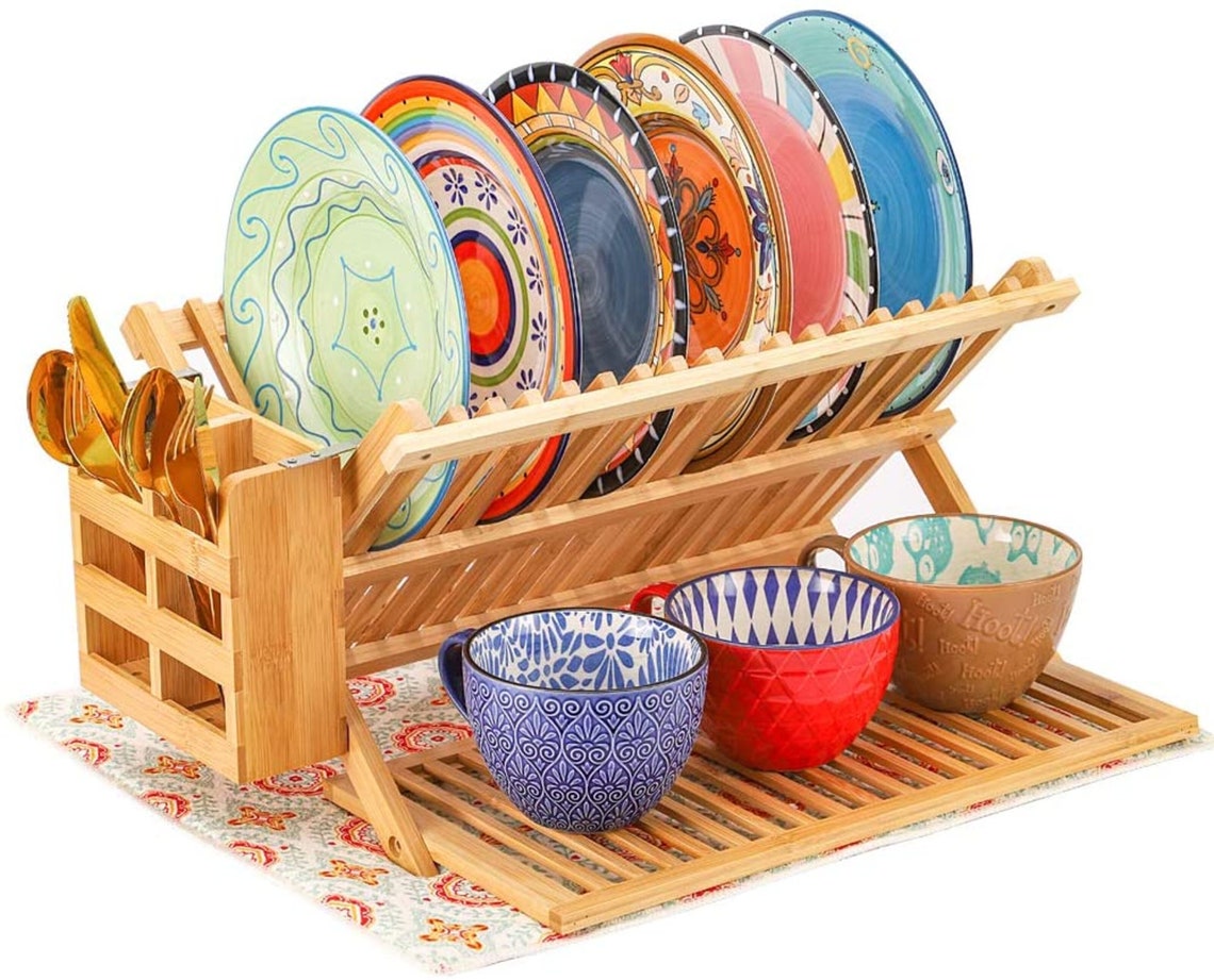 Dish Drying Rack Large 3 Tier Bamboo Dish Holder Collapsible Etsy