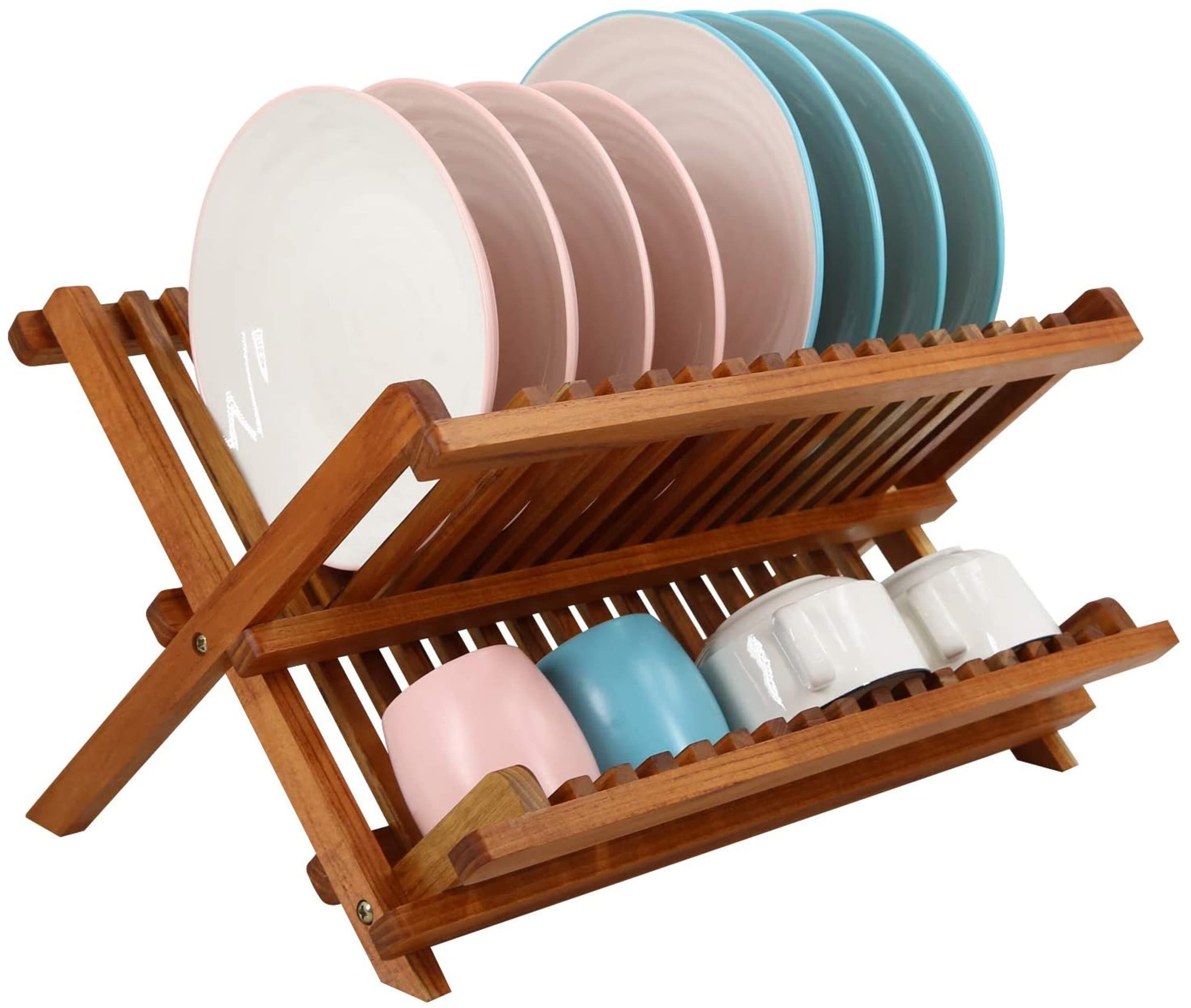 Teak Wood Dish Drainer Rack Collapsible 2 Tier Dish Rack Dish Etsy