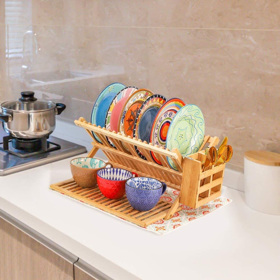 Dish Drying Rack Large 3 Tier Bamboo Dish Holder Collapsible Etsy
