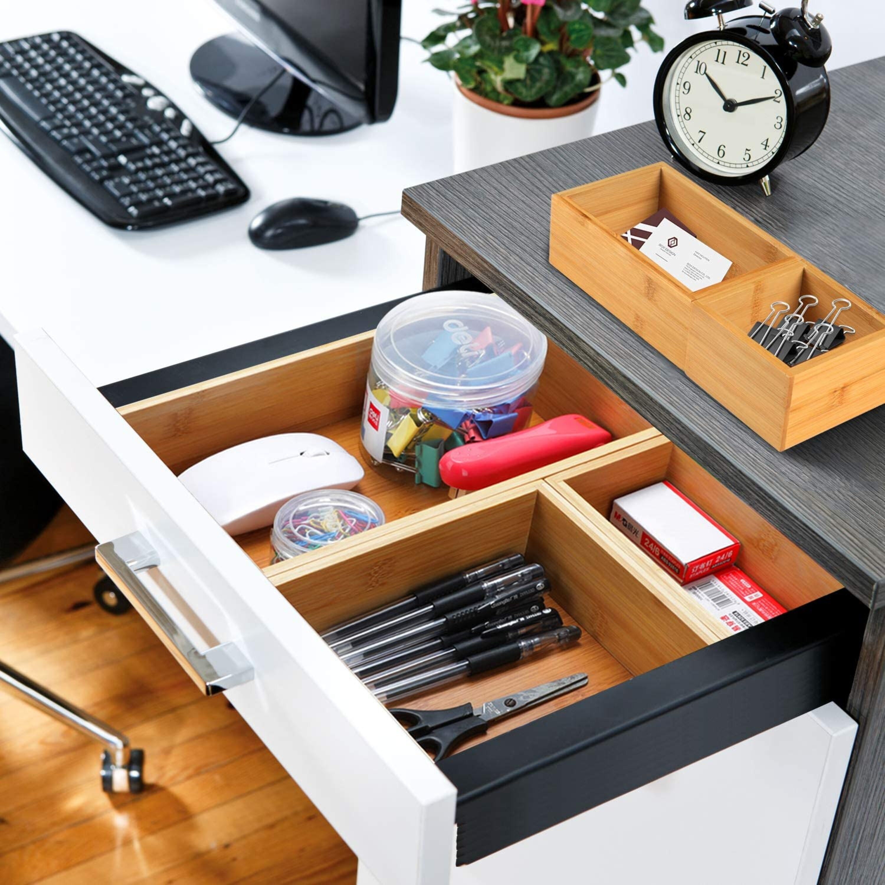 5Piece Bamboo Drawer Organizer Set Multiuse Storage Box Etsy