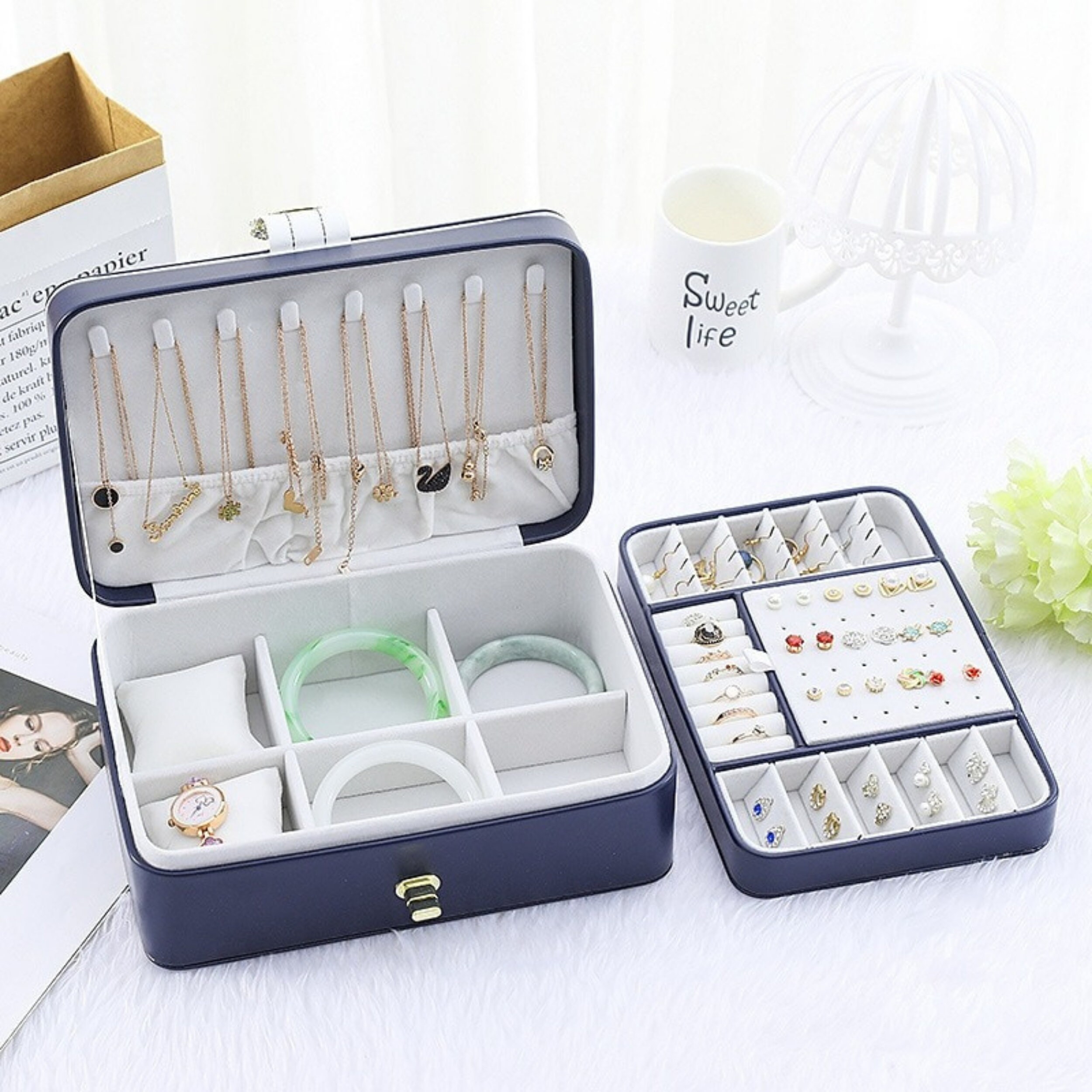 Aesthetic Jewelry Box Double Layer Portable Organizer Ring Etsy