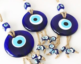 Evil Eye Home Décor  Hamza Glass Greek Wall Hanging Home Kitchen Decoration Ornament Amulet Charms Protection Attract Good Luck Blue