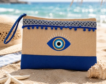 Evil Eye Makeup Bag Greek-Inspired Cosmetic Pouch