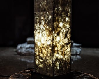 Natural Stone Table Lamp - "Blood Moon" Ambient Lighting - Handcrafted Geometric Desk Lamp