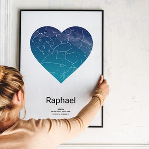 Personalisierte Sternenkarte (Herz) mit Namen und Datum | Geschenk zur Taufe Geburt Geburtstagsgeschenk Hochzeit Jahrestag Geburt Veredelt