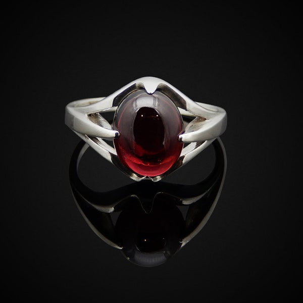 Vitality - Gothic Fantasy Vampire Ring Sterling Silver or Gold With Red Garnet Cabochon