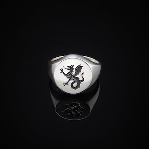 The Wyvern - Dragon Signet Ring for men, men&#39;s Medieval Dark Fantasy Heraldry Ring, 925 Sterling Silver, Solid Gold Signet Ring, unique gift