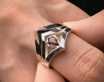 Rhodolite Garnet Large Ring for men, Sterling Silver, Solid Gold, Vampire Statement Fantasy Magical Ring for her - Twilight -