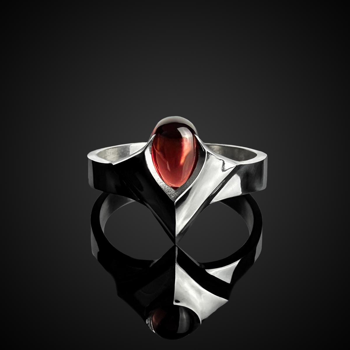 Sanguine - Vampire ring, Gothic, Dark Fantasy, Victorian, Dracula for men, solid 925 sterling silver, gold, gift for her -garnet, black onyx