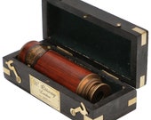 Antique Style Brass Telescope with Wooden Box Vintage Maritime Collapsing Spyglass Pirate Present Marine Gift Size M