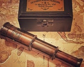 Marine Brass Telescope with Wooden Box Antique Pocket Spyglass Vintage Maritime Steampunk Present for Collector Gift Size S