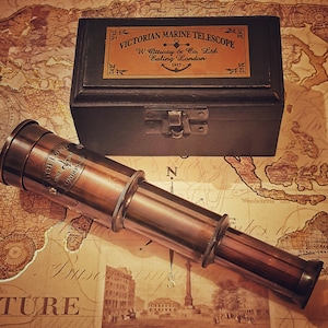 Marine Messing Teleskop mit Holzkiste Antike Tasche Spyglass Vintage Maritime Steampunk Geschenk für Sammler Geschenk Größe S