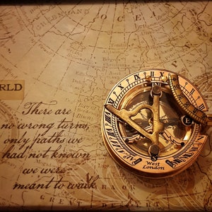 Brass Sundial Compass with Leather Case: Vintage Maritime Navigation
