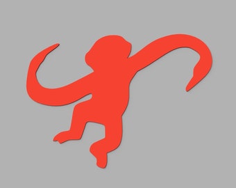 Puede incluir: Una silueta roja de un mono con los brazos levantados en el aire.