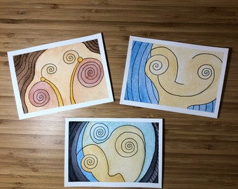 Abstract Expression Greetings  - Set of 3 Illustrated Postcards - 4"x6"