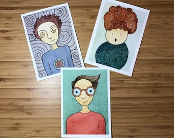 Cliche Greetings  - Set of 3 Illustrated Postcards - 4"x6"