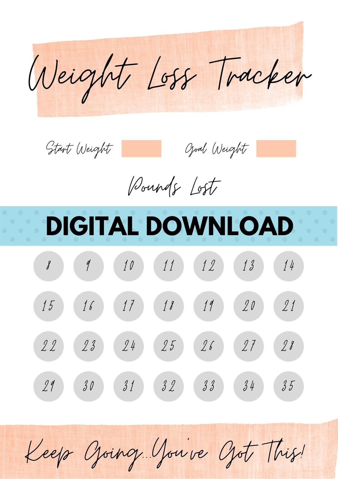 Weight Loss Tracker. Countdown 35 Pound Weight Loss and Stay Etsy